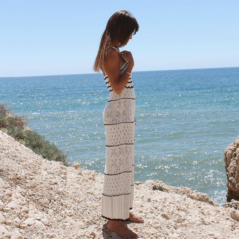 Damen gehäkeltes Strandkleid mit zarten Mustern und fransigen Details Drune