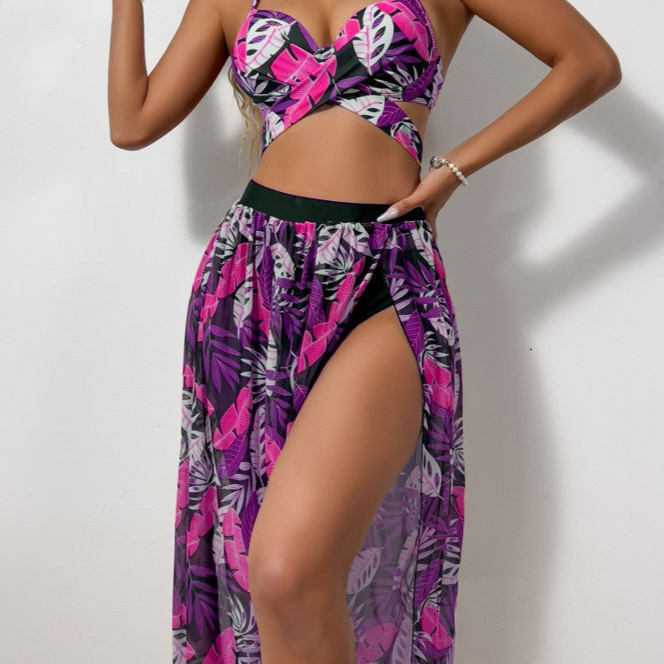 Damen Bikini-Set mit extravagantem Cut-Out und floralem Rock Drune