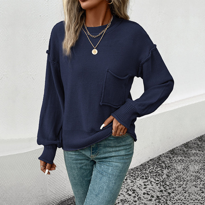 Damen Lässiger Strickpullover mit aufgesetzter Tasche Drune
