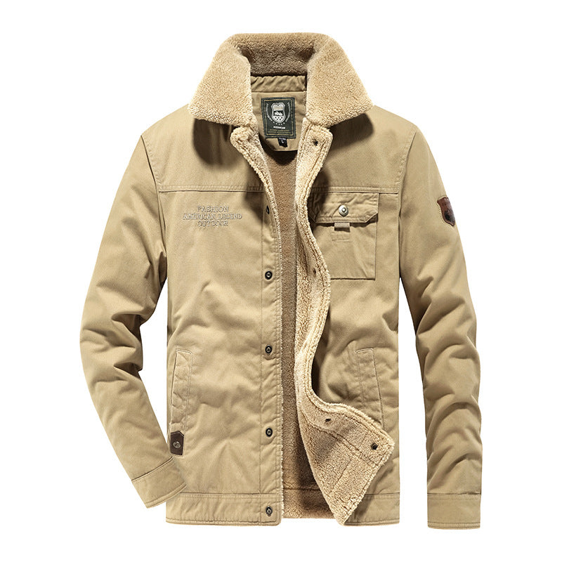 Herren Canvas-Fieldjacke mit Teddyfutter, Brusttasche und Druckknopfverschluss Drune