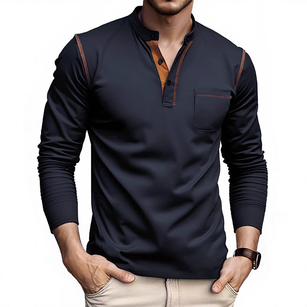 Herren Langarmshirt mit Knopfleiste und Brusttasche Drune