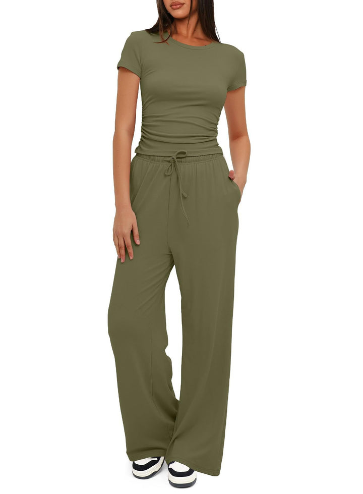 Damen Lässiges Lounge-Set mit weitem Oberteil und bequemen Hosen Drune