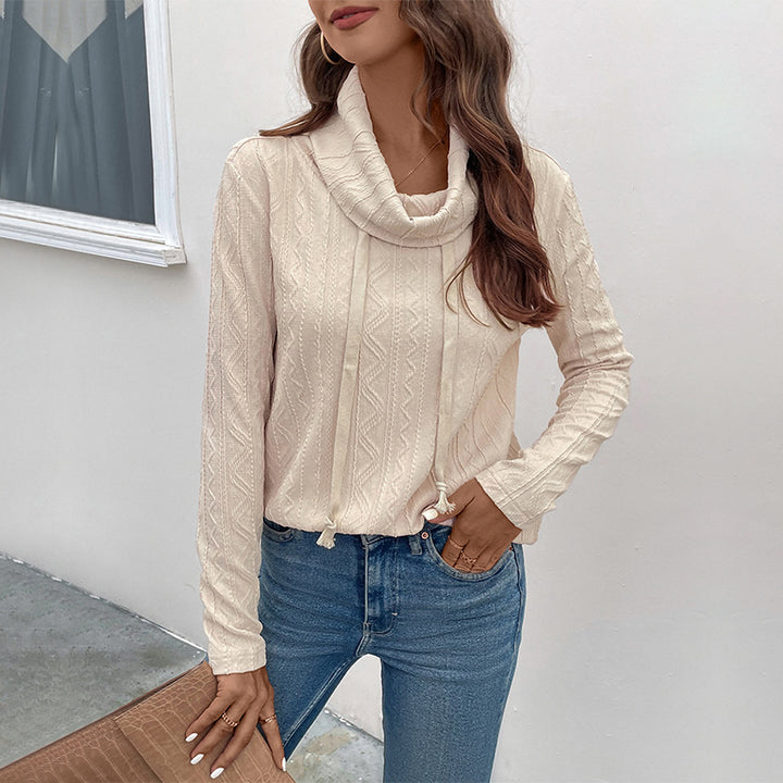 Damen Feinstrick-Cowlneck-Pullover mit Kordelzug und Zopfstrick-Detail Drune