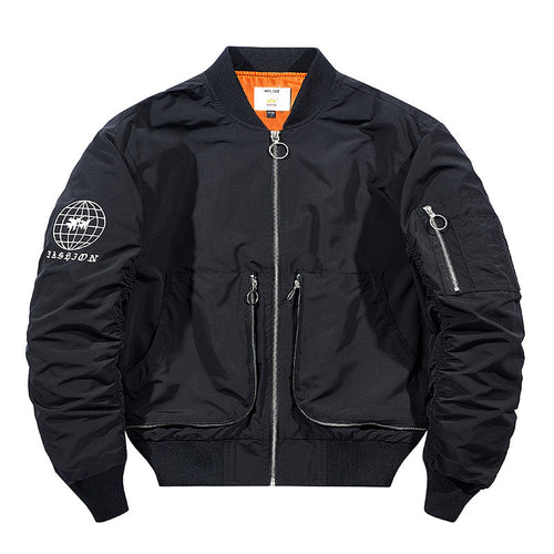 Herren moderne Nylon-Bomberjacke im Pilotenstil mit Utility-Ärmeltasche und kontrastierendem Innenfutter Drune