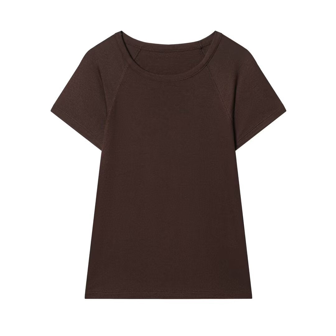 Damen Casual T-Shirt mit rundem Halsausschnitt und bequemen Raglanärmeln Drune