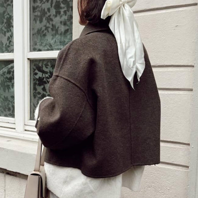 Damen oversized Wolljacke mit elegantem Kragen Drune
