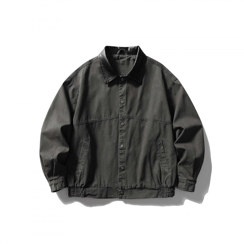 Unisex Kastenförmige Overshirt‑Jacke aus Baumwoll‑Canvas mit Cordkragen, Druckknopfleiste und elastischem Saum Drune