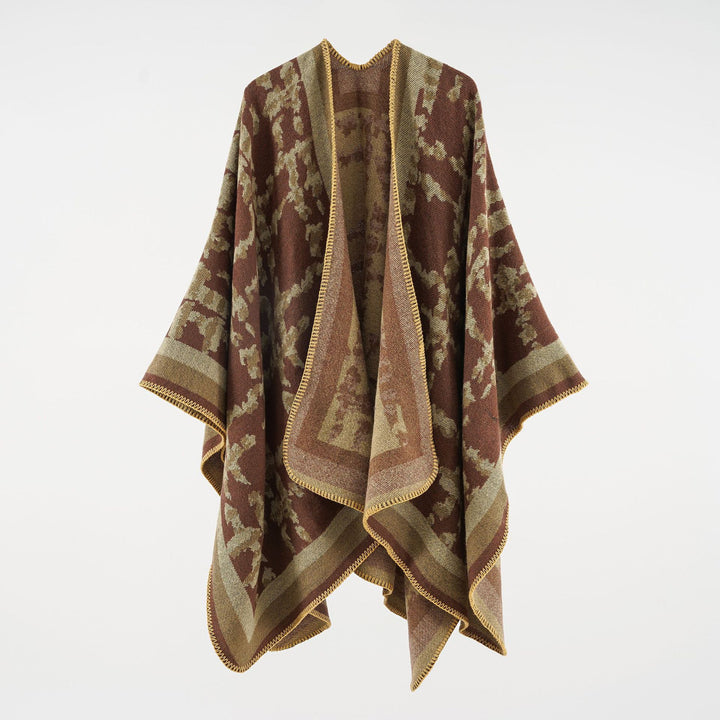 Damen Wollmix-Umhang mit jacquardgewebtem Aquarelldruck und offener Kimono-Silhouette Drune