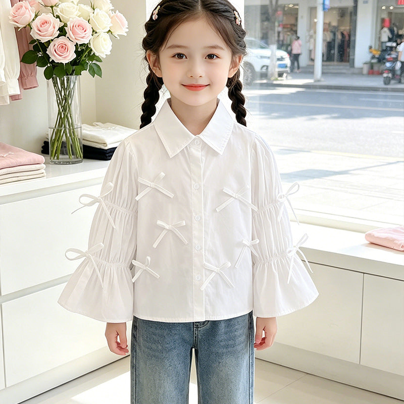 Mädchen Bluse mit Rüschendetails und Schleifen Drune