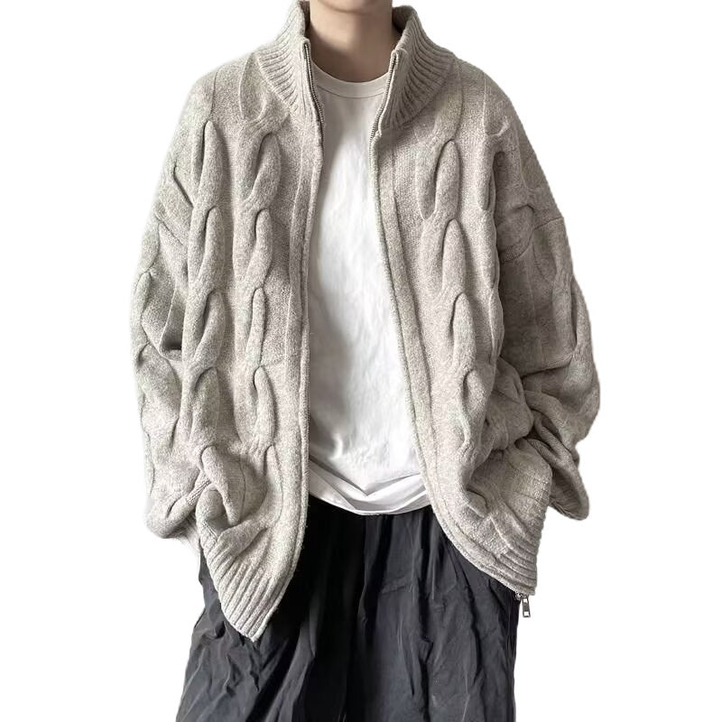 Damen Grobstrickjacke mit hohem Kragen Drune