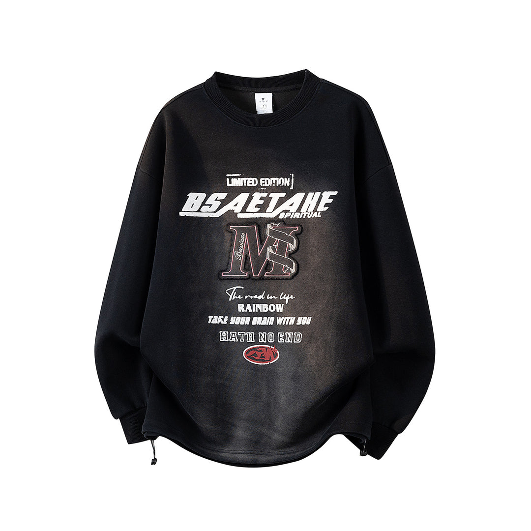 Herren Oversize Sweatshirt mit Allover-Print, Rundhalsausschnitt & Tunnelzugsaum Drune