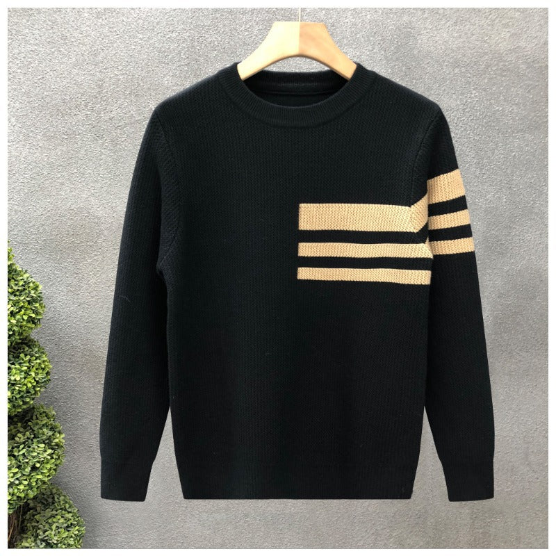 Herren modischer Strickpullover mit sportlichen Streifen Drune