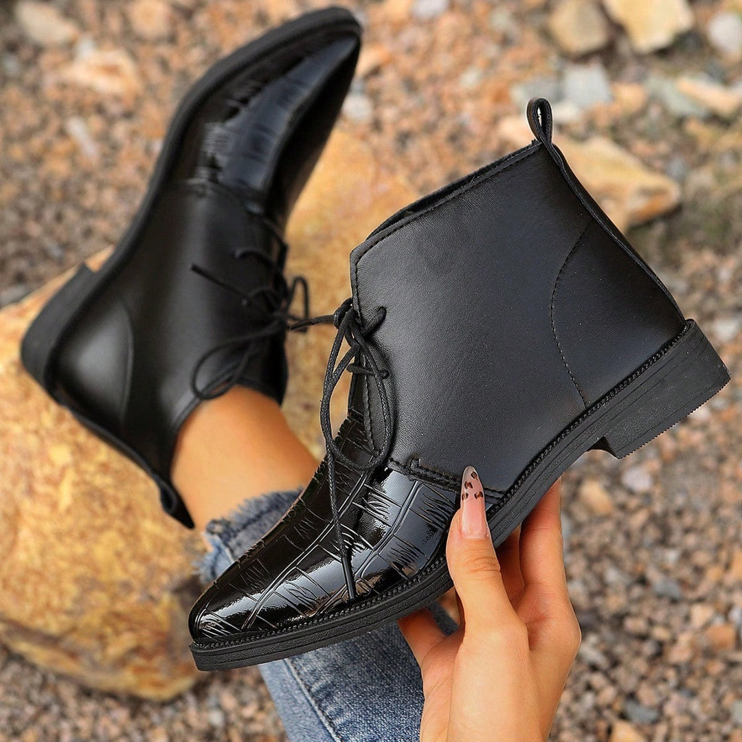 Damen modische stiefeletten mit glänzenden Akzenten und Schnürung Drune