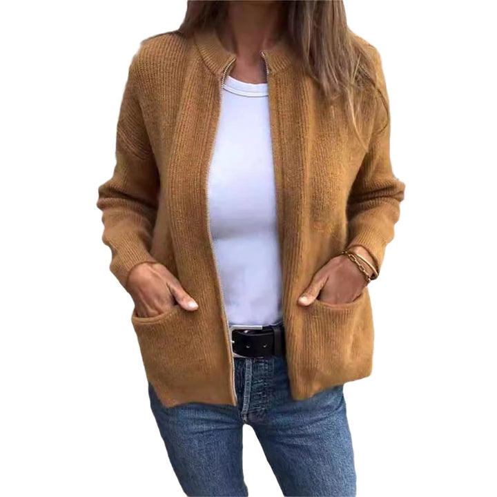 Damen Offene Strickjacke mit Rundhalsausschnitt, Eingrifftaschen und Relaxed-Fit Drune