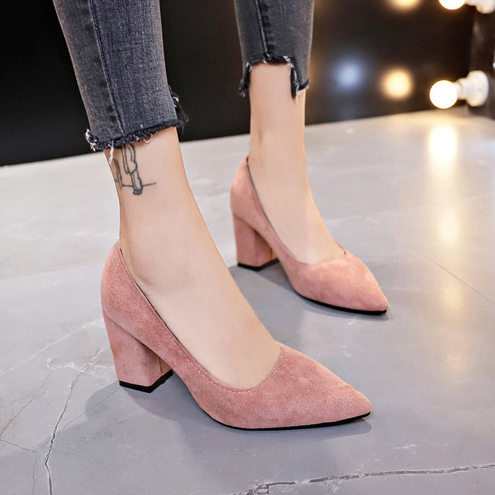 Damen Samtige Spitz-Pumps mit mittelhohem geometrischem Blockabsatz Drune
