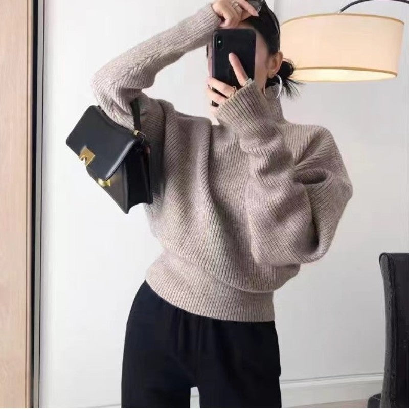Damen modischer Rollkragenpullover mit strukturiertem Strickmuster und weiten Ärmeln Drune