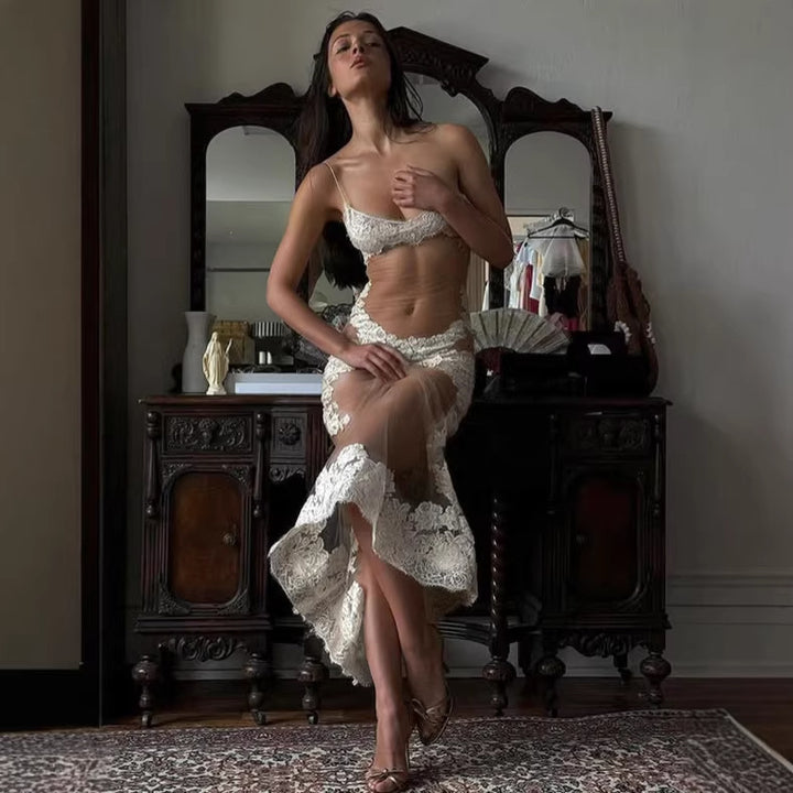 Damen Elegantes transparentes Spitzen-Nachtkleid mit verführerischen Akzenten Drune