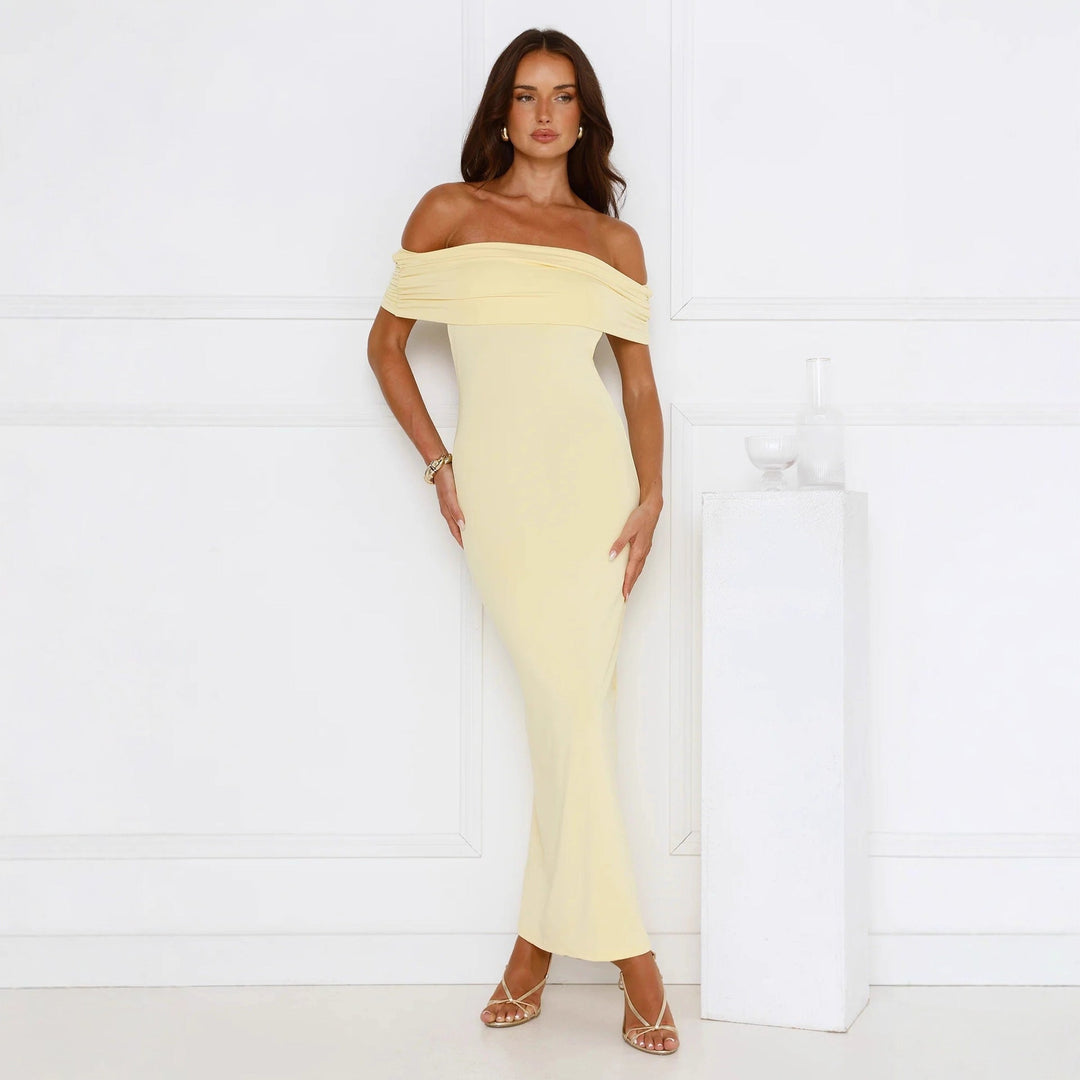 Damen Elegantes Maxikleid mit Off-Shoulder Schnitt und figurbetonter Passform Drune