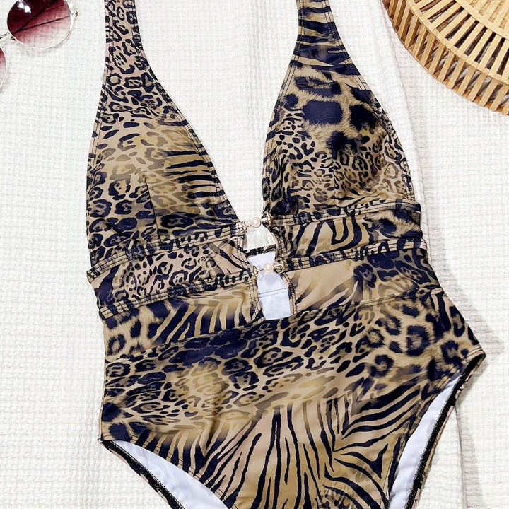 Damen Premium Einteiler-Badeanzug mit tiefem V-Ausschnitt und eleganten Schmuckdetails Drune