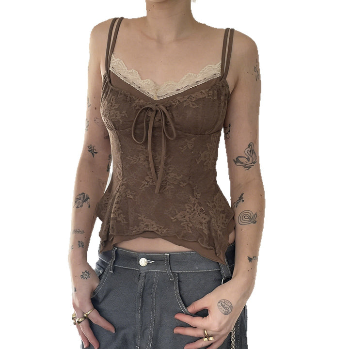 Damen elegantes Spitzenoberteil mit zarter Raffung Drune