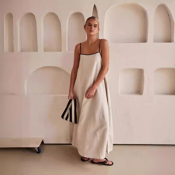 Damen Sommerliches Maxikleid mit schmalen Spaghettiträgern und fließendem Schnitt Drune