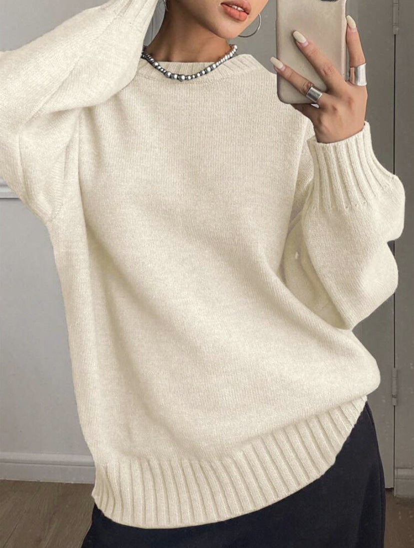 Damen Kaschmir-Optik Oversize-Pullover mit Rundhalsausschnitt und verlängerten Rippbündchen Drune