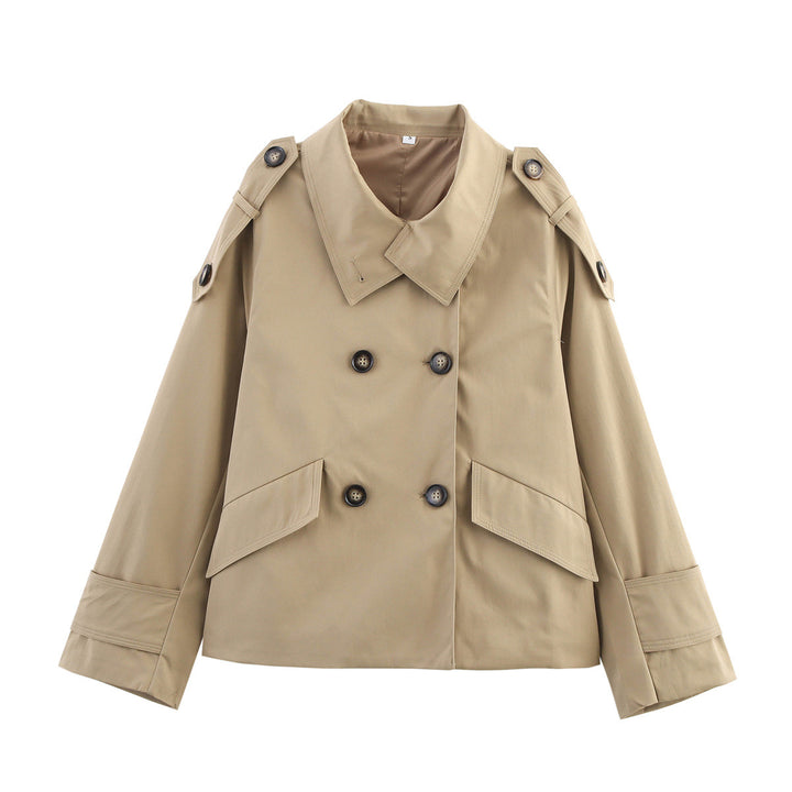 Damen nan kurzes doppelreihiges Trenchjacke im Boxy-Cut mit Schulterklappen, Pattentaschen und verstellbaren Manschetten Drune
