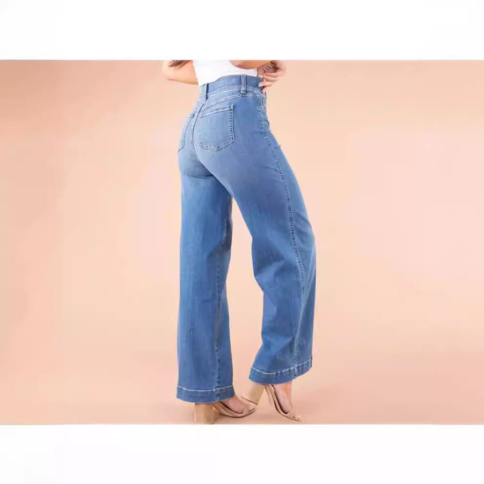 Damen weite High-Waist Jeans mit eleganter Schnittführung und markanten Nahtdetails Drune