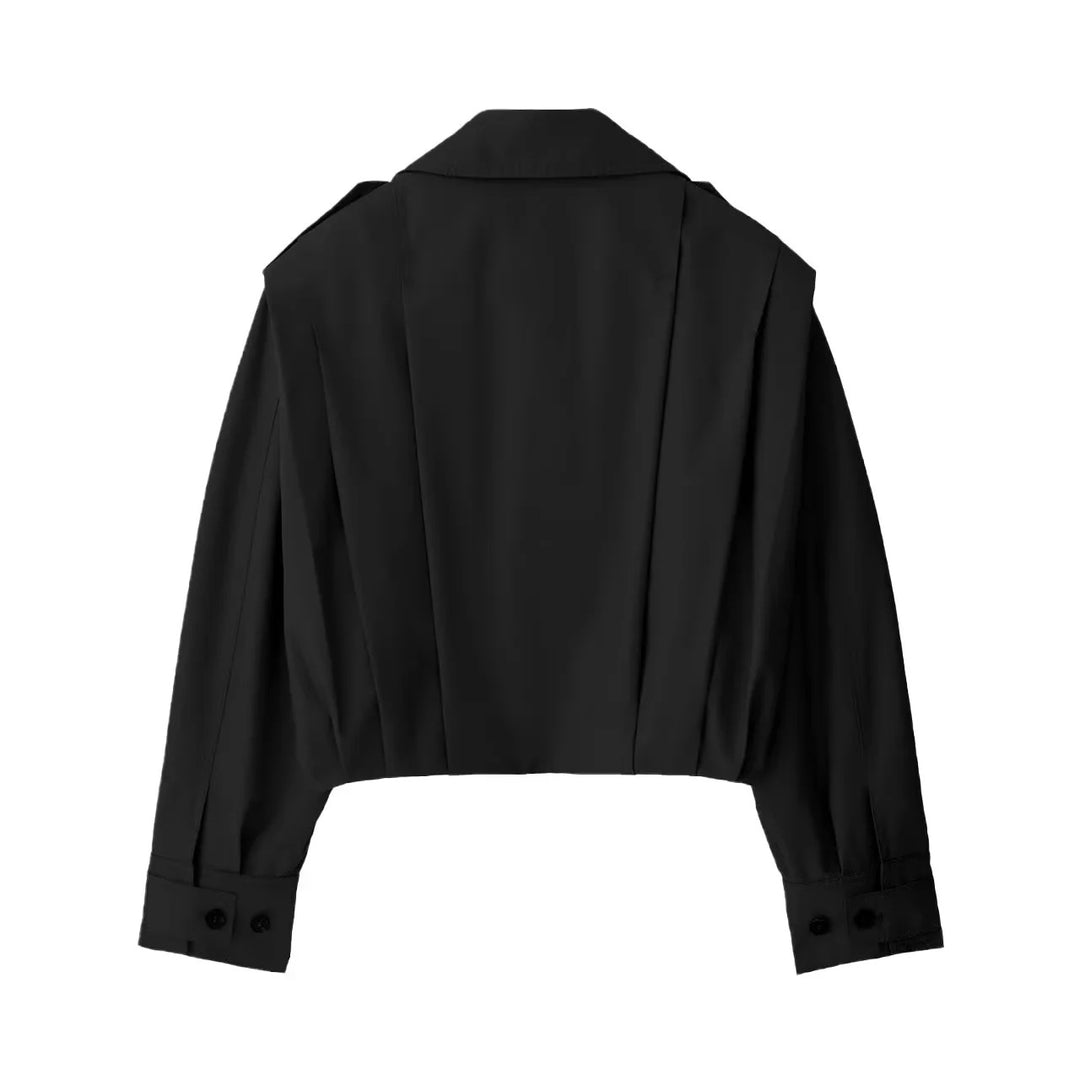 Damen nan cropped Kurzblazer mit kastigem Schnitt, verlängerter Manschette und präzisen Abnähern Drune