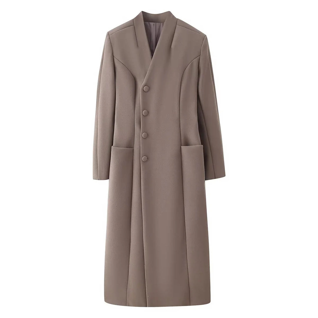 Damen nan minimalistischer langer Mantel mit schmalem Schalkragen und aufgesetzten Taschen Drune