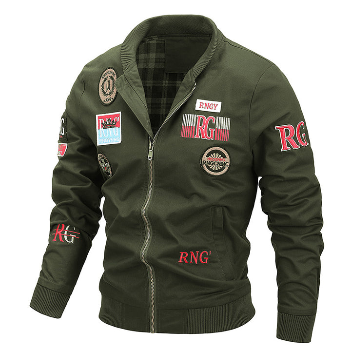 Herren Kanvas‑Bomberjacke mit Vintage‑Patchdetails und gerippten Bündchen Drune