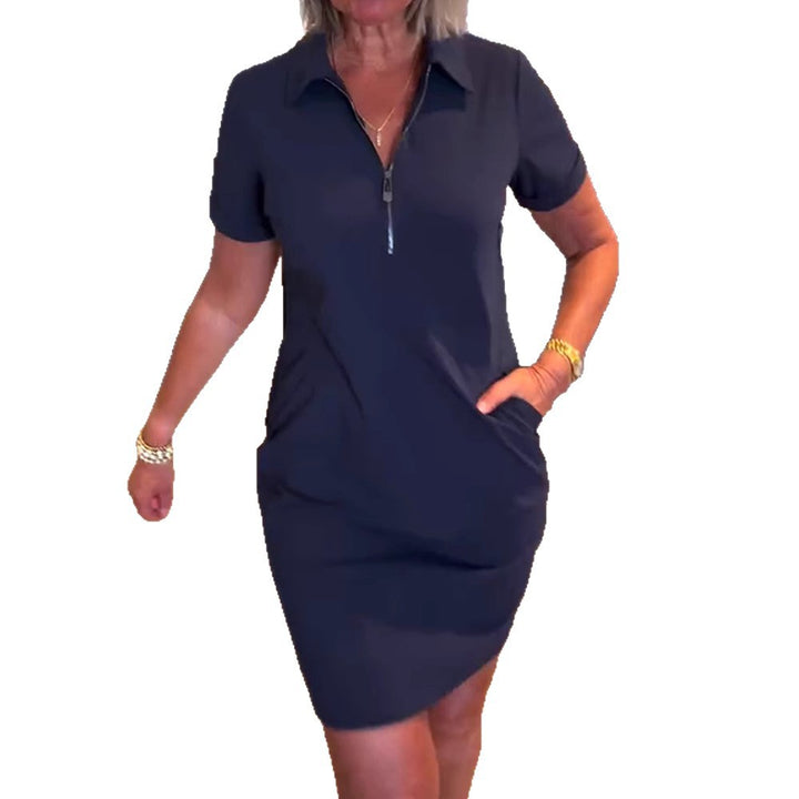 Damen nan legeres Polokleid mit Reißverschlusskragen, kurzen Ärmeln und praktischen Eingrifftaschen Drune