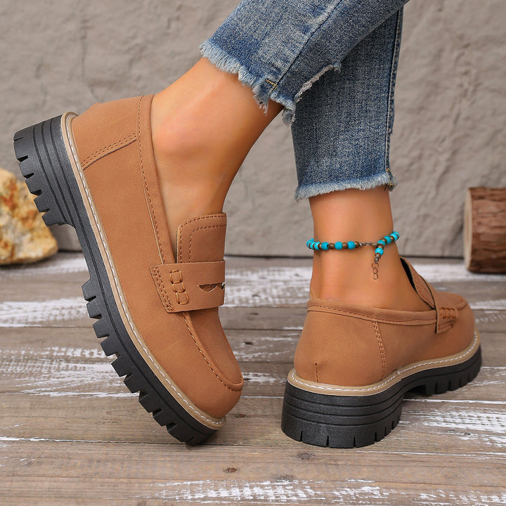 Damen lässiger Chunky-Loafer mit grober Profilsohle gepolstertem Komfortfußbett und dekorativem Steg Drune