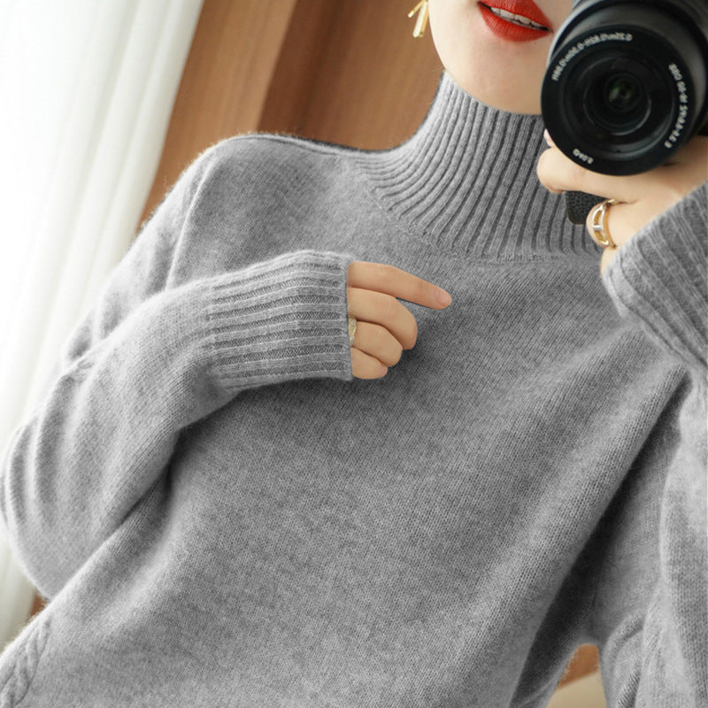 Damen eleganter Pullover mit hohem Kragen und feiner Struktur Drune