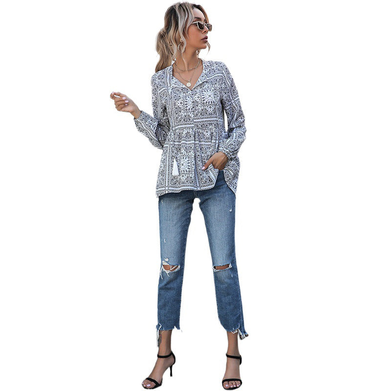 Damen Elegante Bluse mit Volantärmeln Drune