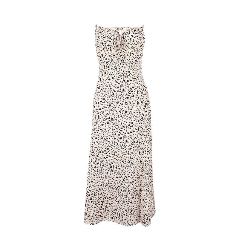 Damen Maxikleid mit zarten Blumenmustern und Spaghettiträgern Drune