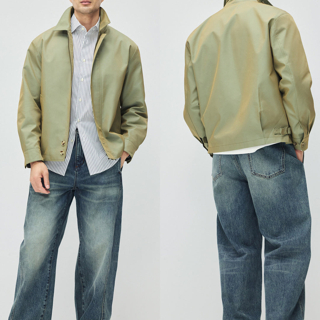 Herren Kurzjacke im modernen Harrington‑Stil mit Stehkragen und verdecktem Reißverschluss Drune