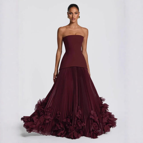 Damen Elegantes schulterfreies Abendkleid mit raffinierten Rüschen Drune