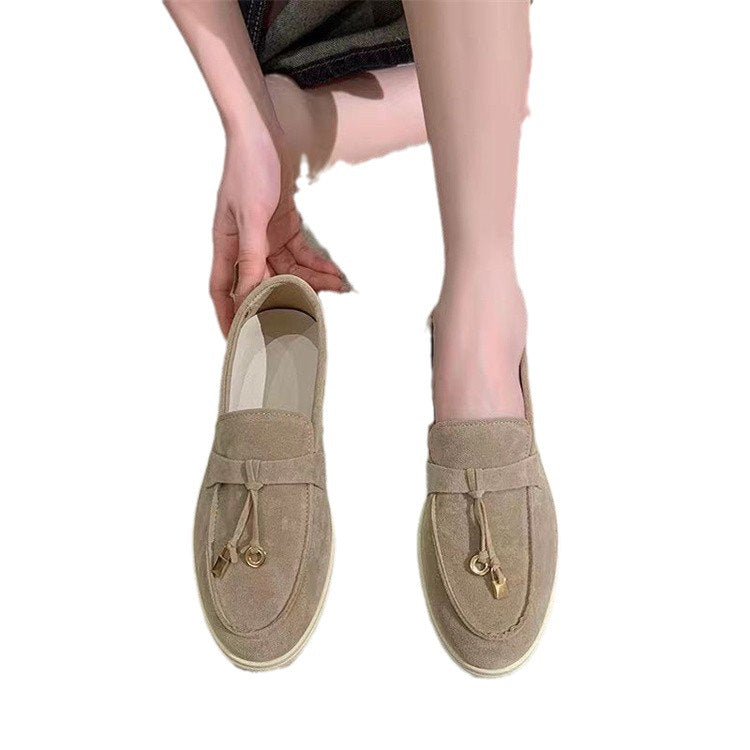 Damen Veloursleder Slipper mit dekorativer Quaste und profilierter Gummisohle Drune