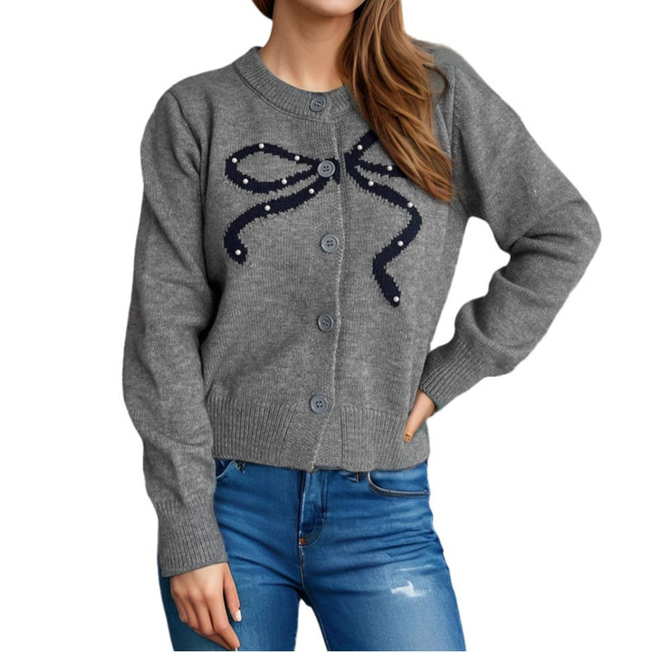 Damen kuschelige Strickjacke mit Schleifenmotiv Drune