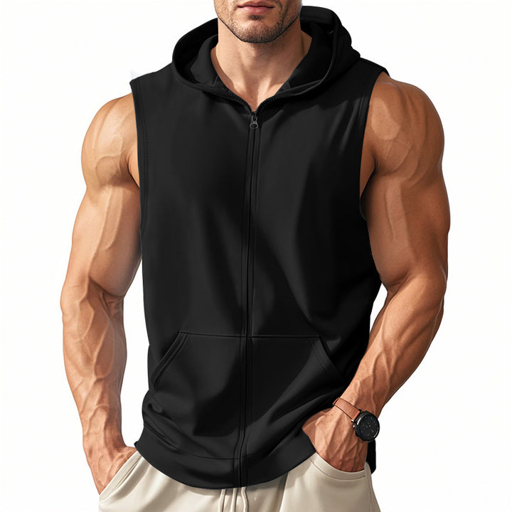 Herren sportlicher ärmelloser Hoodie mit praktischem Reißverschluss und Kängurutasche Drune
