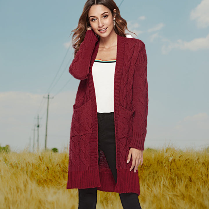 Damen Grobstrick Cardigan mit elegantem Zopfdesign und praktischen Taschen Drune
