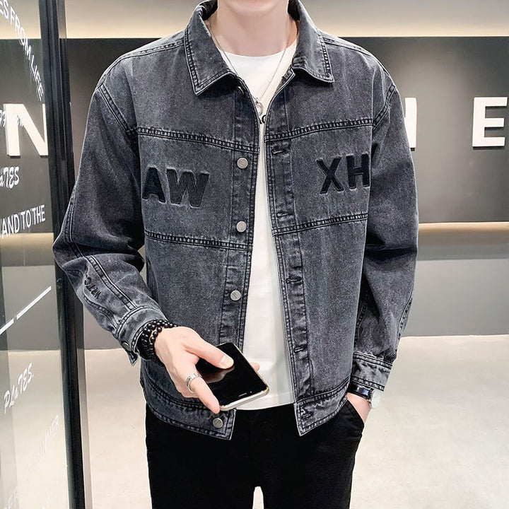 Herren Modische Denimjacke mit gesticktem Design Drune