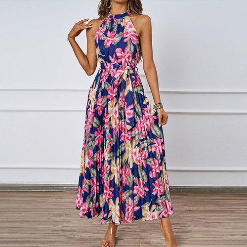 Damen Maxikleid mit detaillierter Plisseeverarbeitung und schickem Bindegürtel Drune