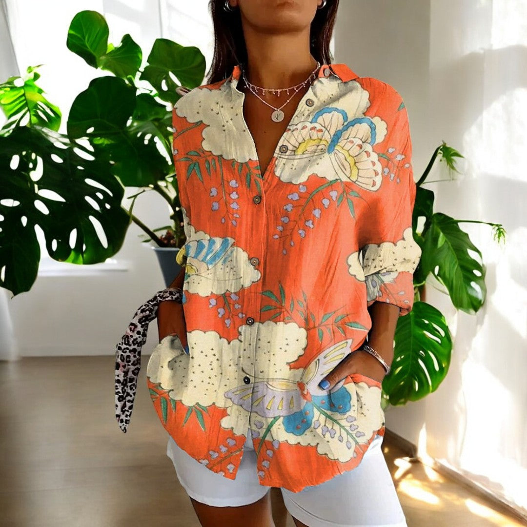 Drune | Lebhafte Bluse mit Blumenknöpfen für Damen