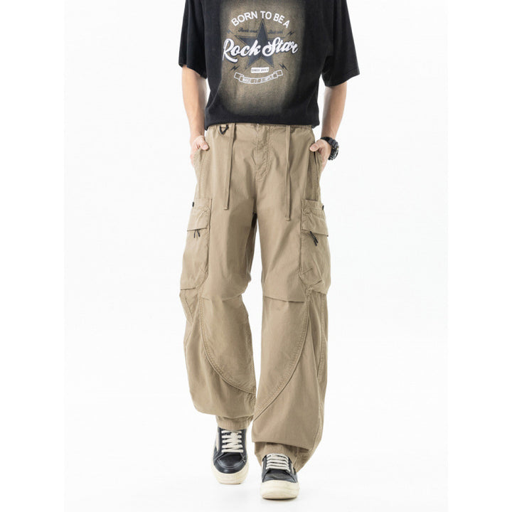 Herren weite Cargo-Hose im Baggy‑Schnitt mit Utility‑Taschen und Kordelbund Drune