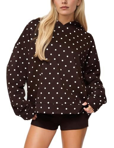 Damen Gepunkteter Oversize-Kapuzenpullover mit Kängurutasche Drune