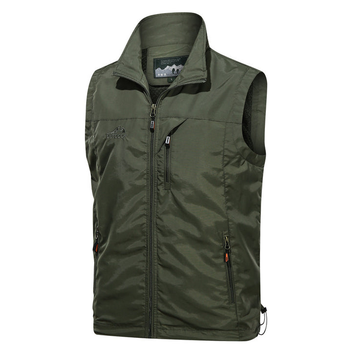 Herren Multifunktionale Outdoorweste mit winddichter Nylon‑Schale, Brusttasche und Saumkordelzug Drune
