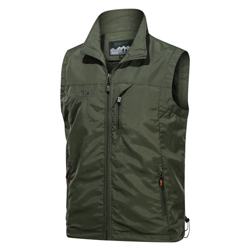 Herren Multifunktionale Outdoorweste mit winddichter Nylon‑Schale, Brusttasche und Saumkordelzug Drune