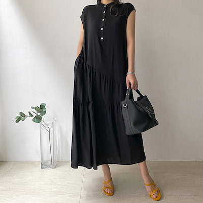 Damen Knopfleisten Midi Kleid Drune